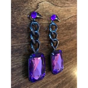 Purple Chunky Jewel Chain Gunmetal Silver Earrings